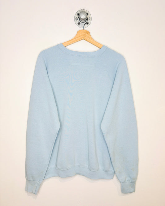 Vintage 80s “Love Is Like A Cat” Light Blue Raglan Crewneck Sweatshirt