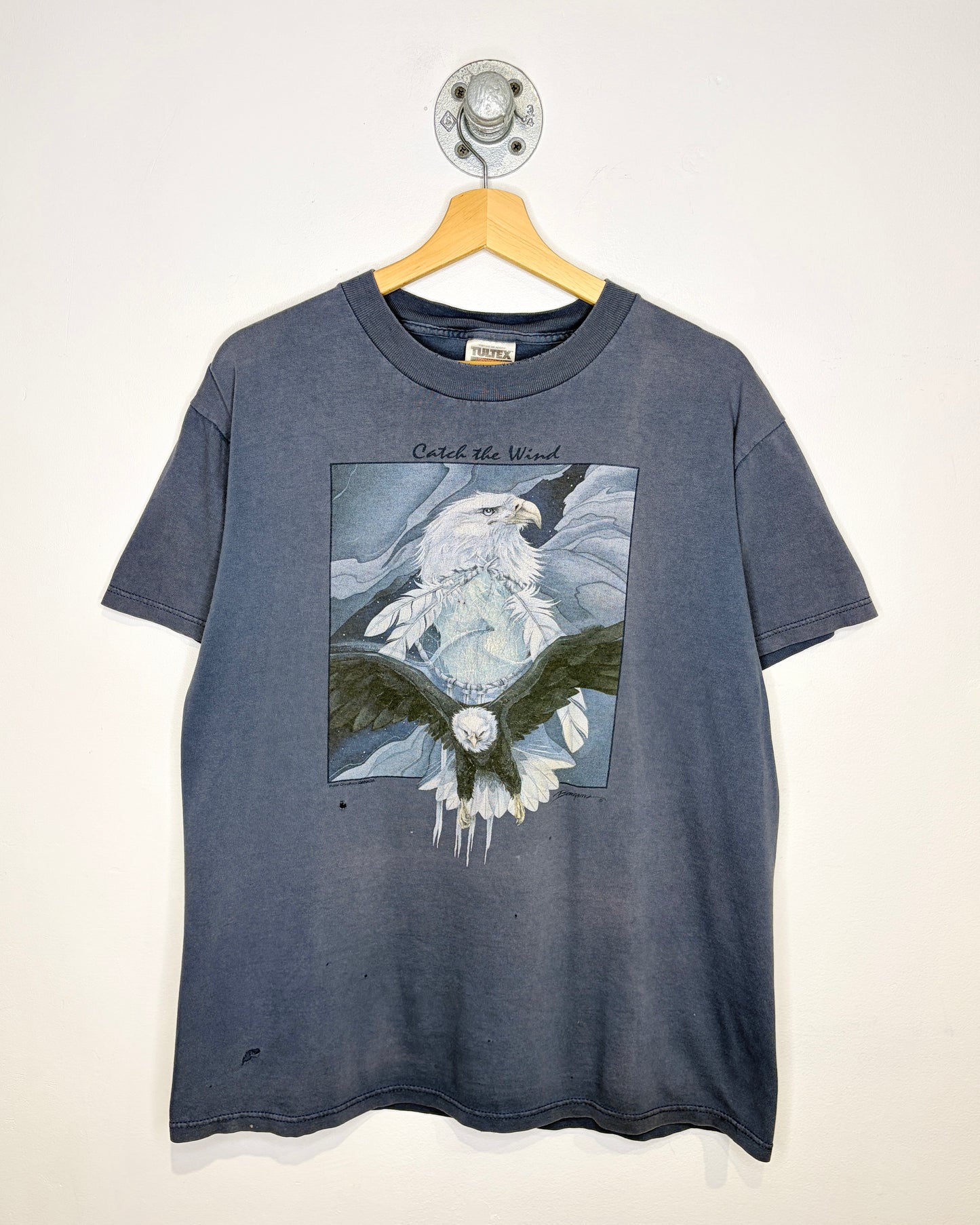 Vintage 90s Catch The Wind Faded Slate Blue Tee Shirt