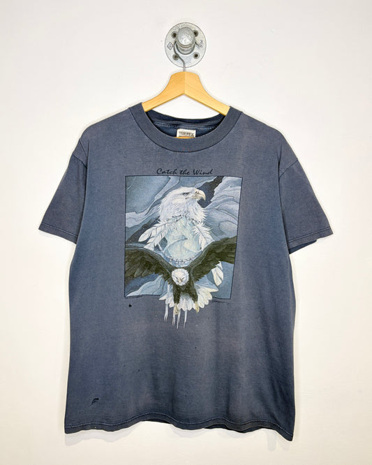 Vintage 90s Catch The Wind Faded Slate Blue Tee Shirt