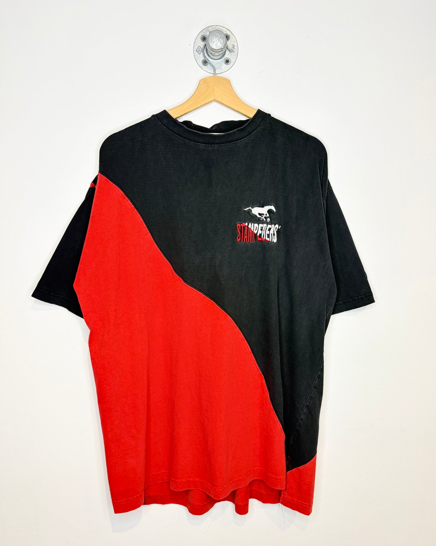 Vintage 90s Calgary Stampeders TwoTone Black & Red Tee Shirt