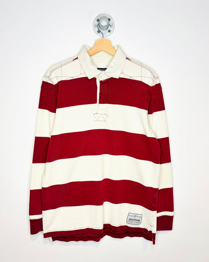 Vintage 2000s Eddie Bauer Burgundy And White Long Sleeve Rugby Shirt