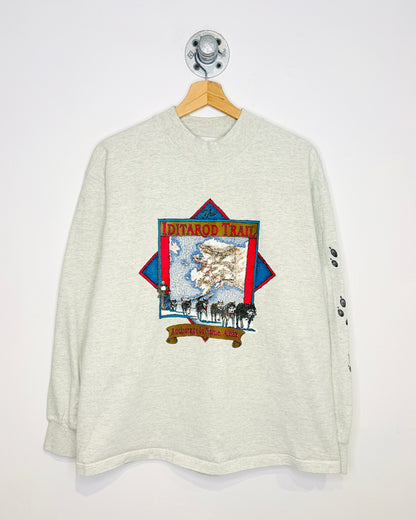 Vintage 90s Iditarod Trail Alaska Grey Mockneck Longsleeve Shirt