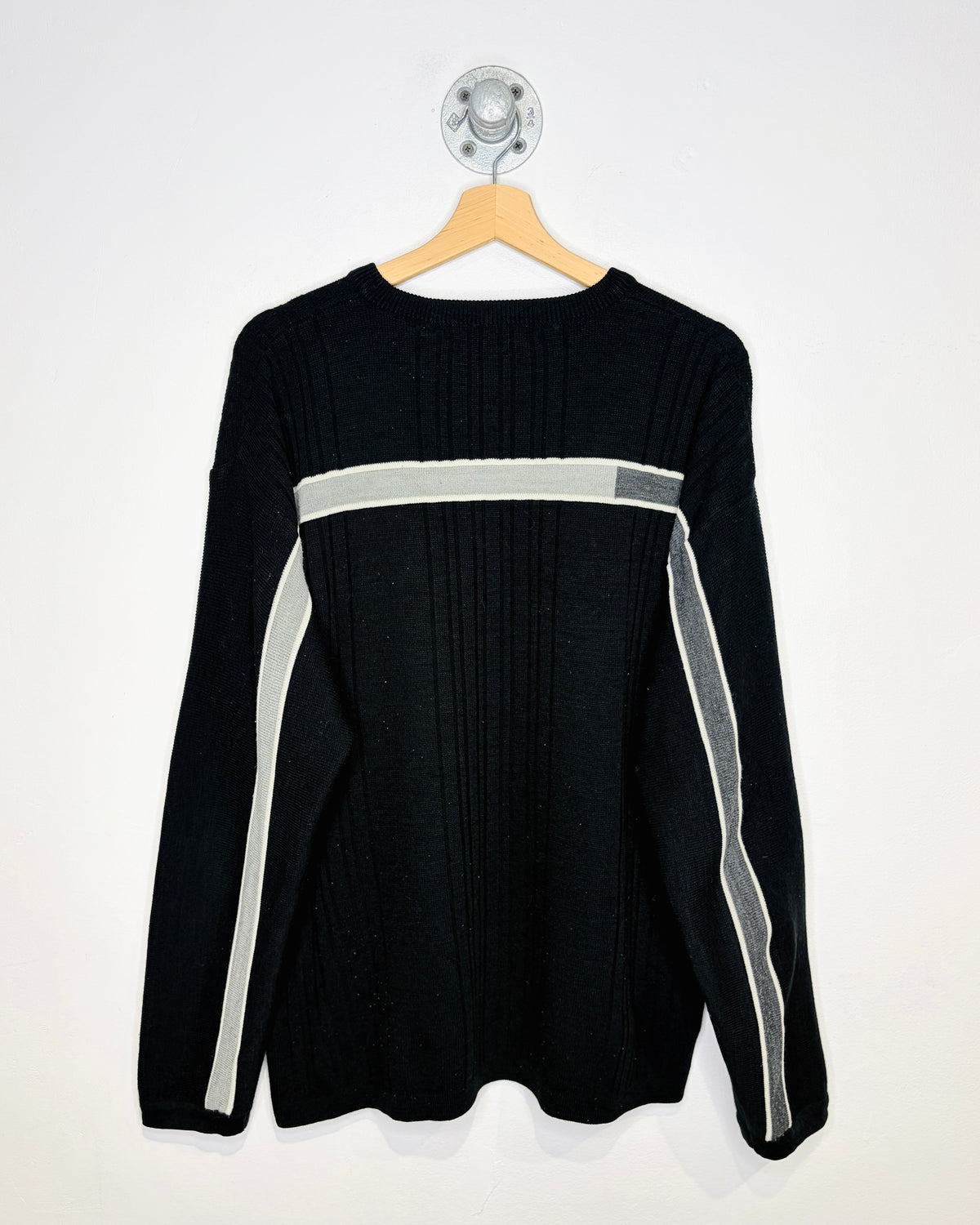 Vintage 90s PointX Black & Grey Striped Sweater