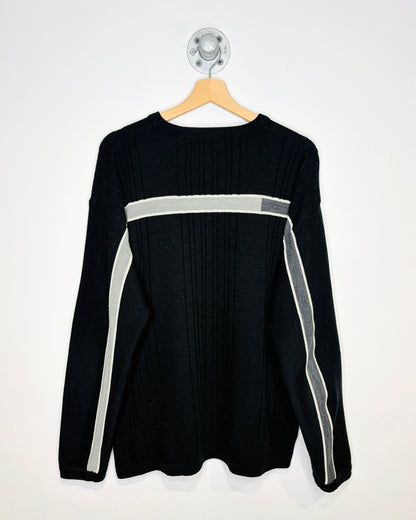 Vintage 90s PointX Black & Grey Striped Sweater