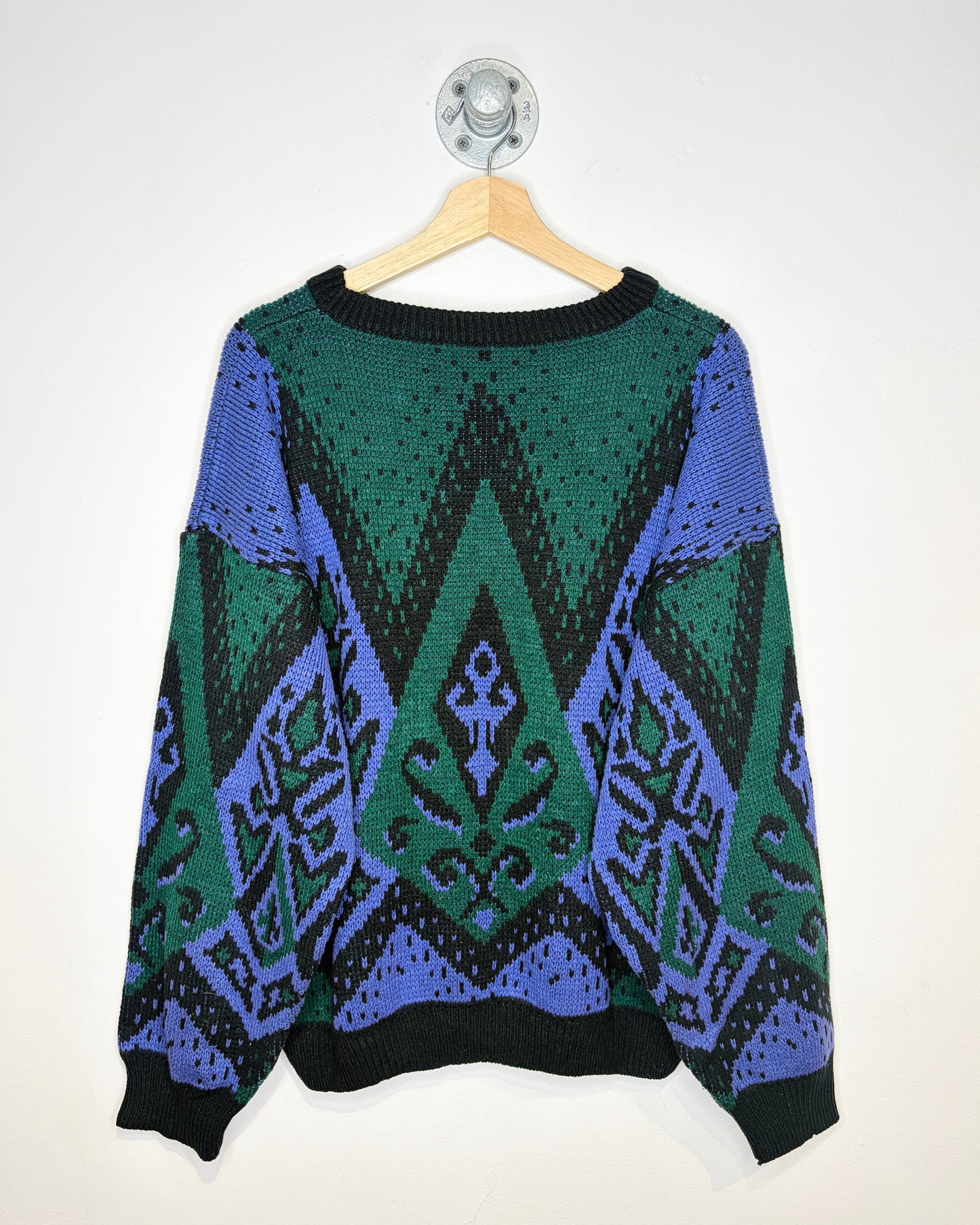 Vintage 90s Green, Purple & Black Abstract Sweater