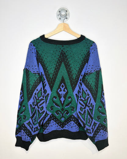 Vintage 90s Green, Purple & Black Abstract Sweater
