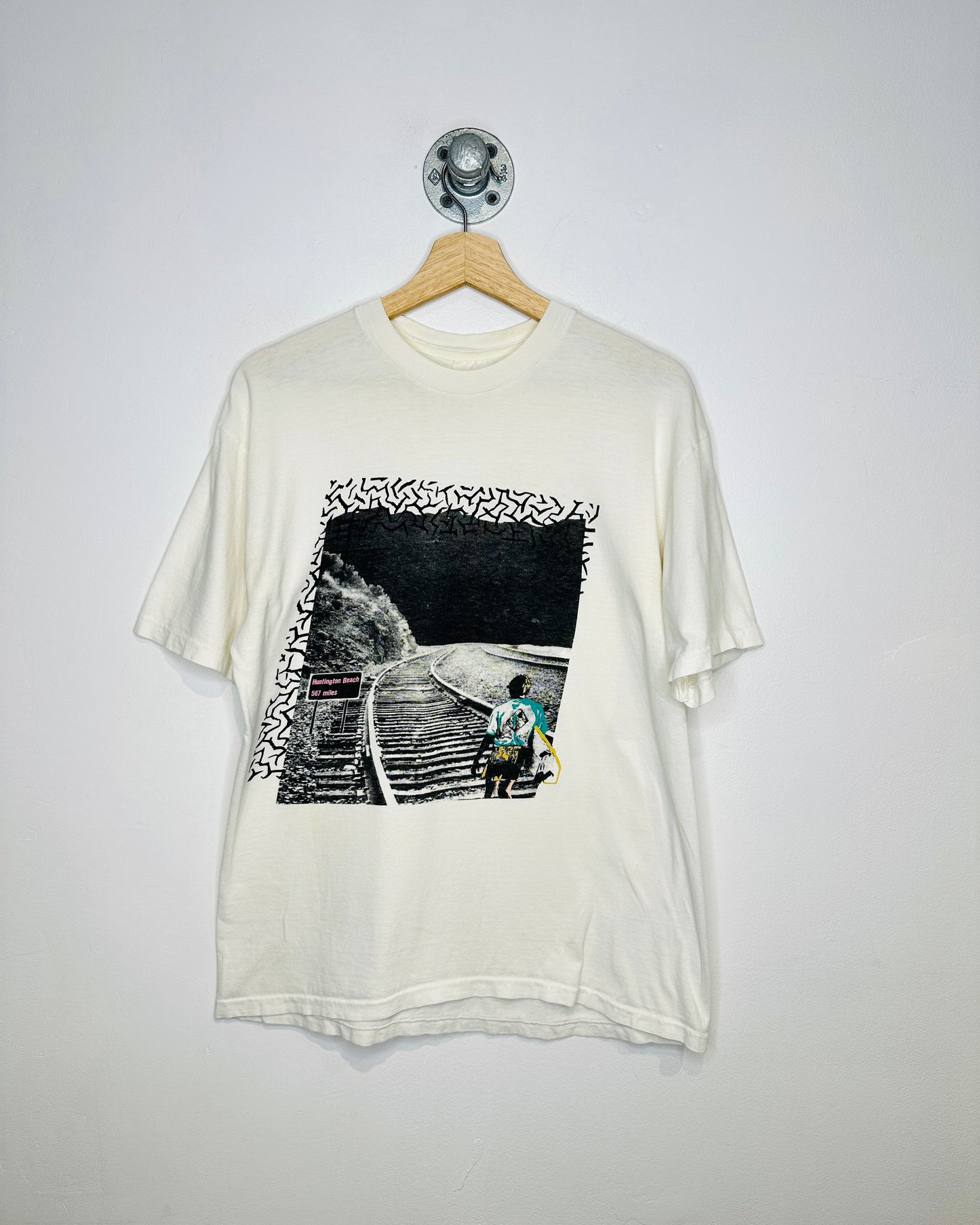 Vintage 1990s Huntington Beach Surf White Tee Shirt