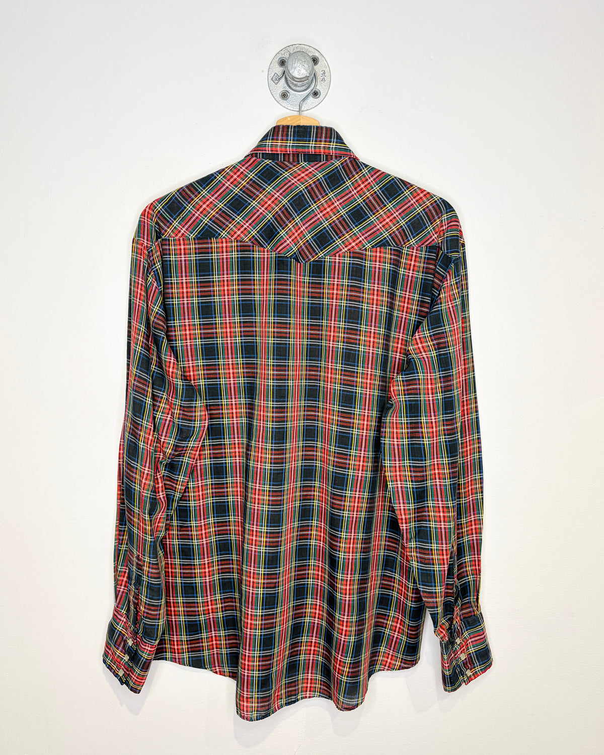Vintage 70s Border Town Plaid Pearl Snap Western Button Up Shirt