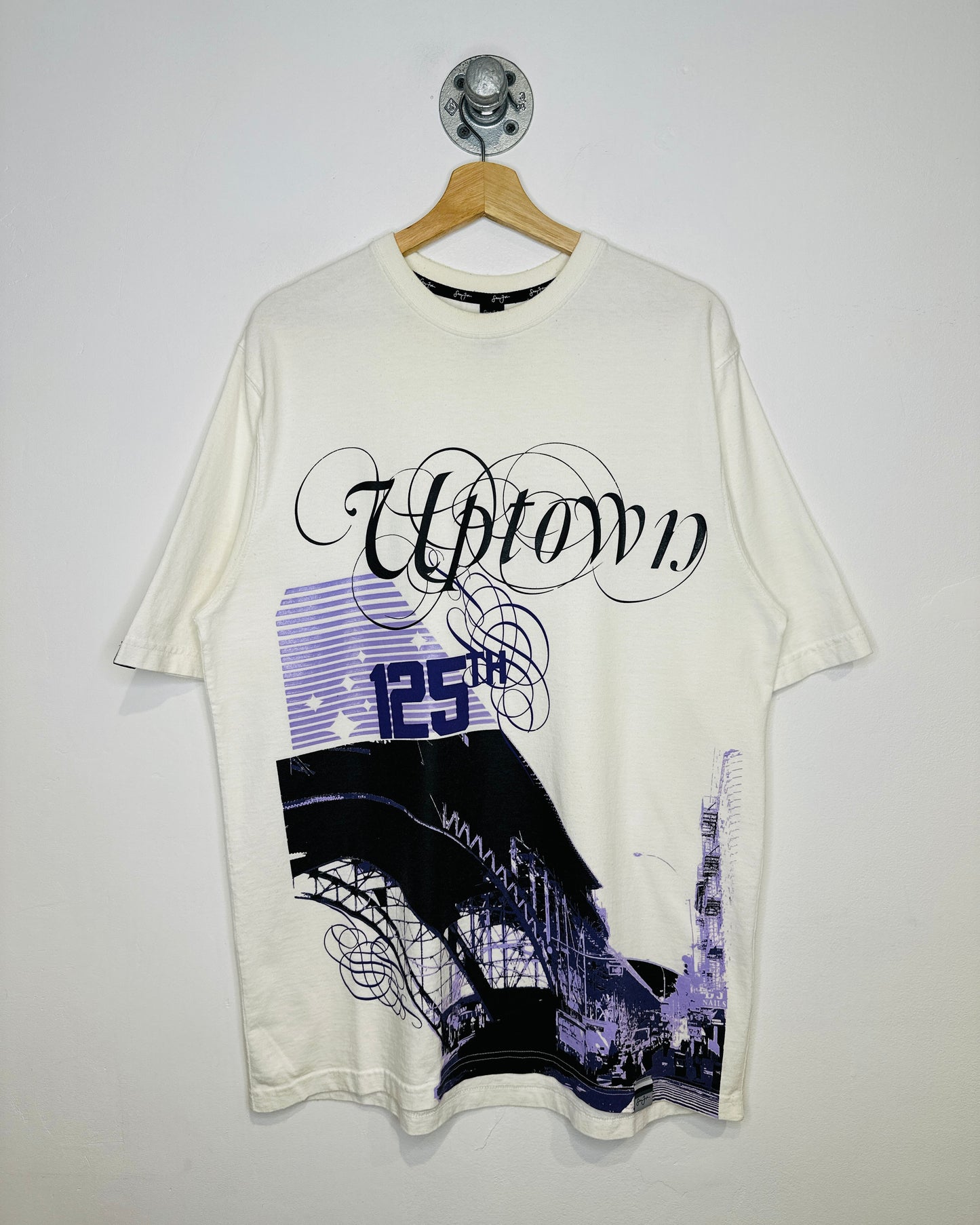 Sean John 125th Uptown Graphic Print White And Purple Tee Shirt