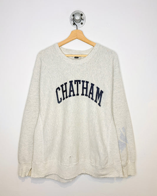 Vintage 90s Chatham Distressed Grey Reverse Weave Crewneck Sweatshirt