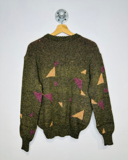 Vintage 1980s Oxford Knitwear Purple And Peach Coloured Shapes Wool Sweater