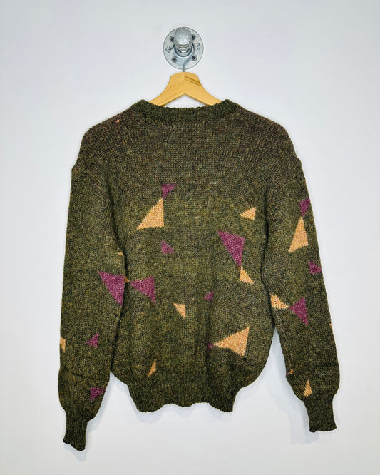 Vintage 1980s Oxford Knitwear Purple And Peach Coloured Shapes Wool Sweater