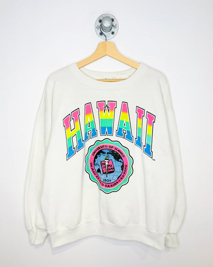 Vintage 1990s University Of Hawaii Multi-Colour Font White Crewneck Sweatshirt