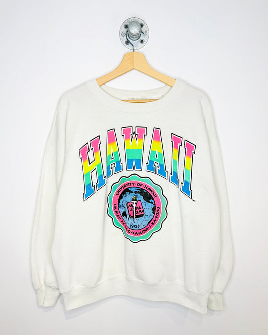 Vintage 1990s University Of Hawaii Multi-Colour Font White Crewneck Sweatshirt