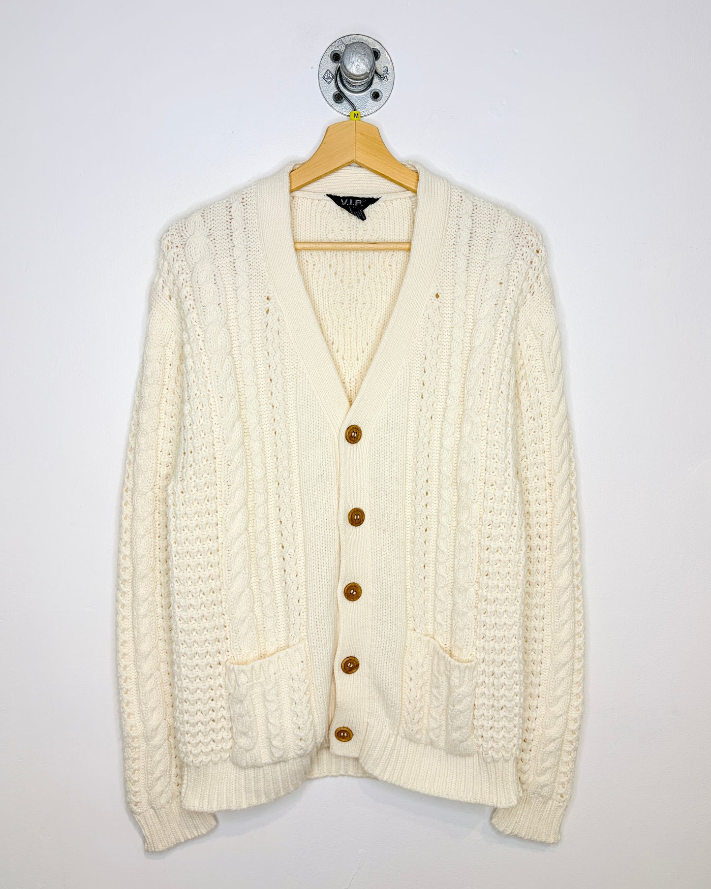 Vintage 1990s Cream Cable Knit Acrylic Cardigan