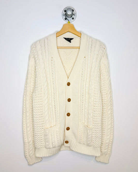 Vintage 1990s Cream Cable Knit Acrylic Cardigan