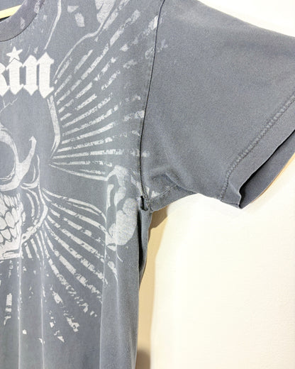 Vintage 2000s Skin Industries Skull Graphic Faded Black Tee Shirt