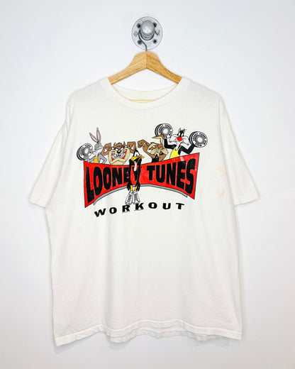 Vintage 1996 Looney Tunes Workout White Tee Shirt