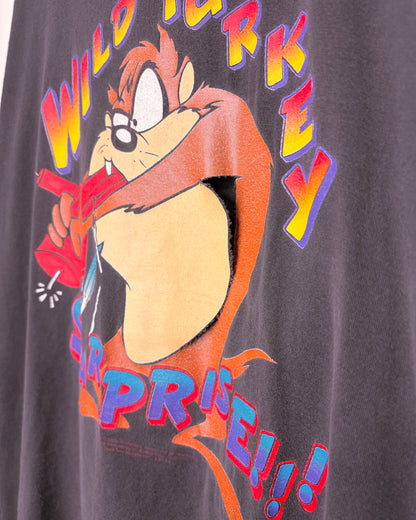 Vintage 1993 Looney Tunes Taz Wild Turkey Surprise Faded Black Tee Shirt
