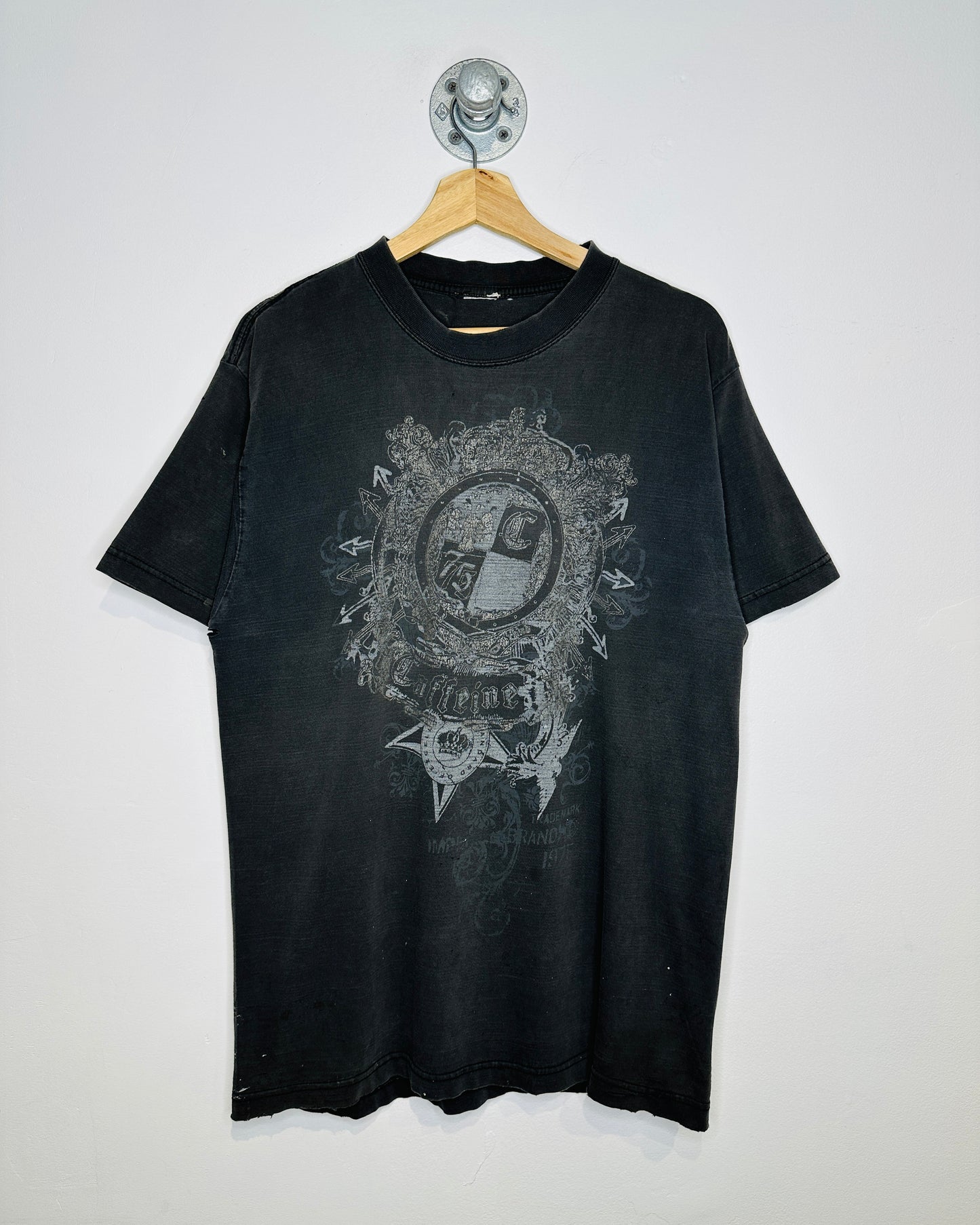 Vintage 1990s Caffeine Distressed Faded Black Tee Shirt