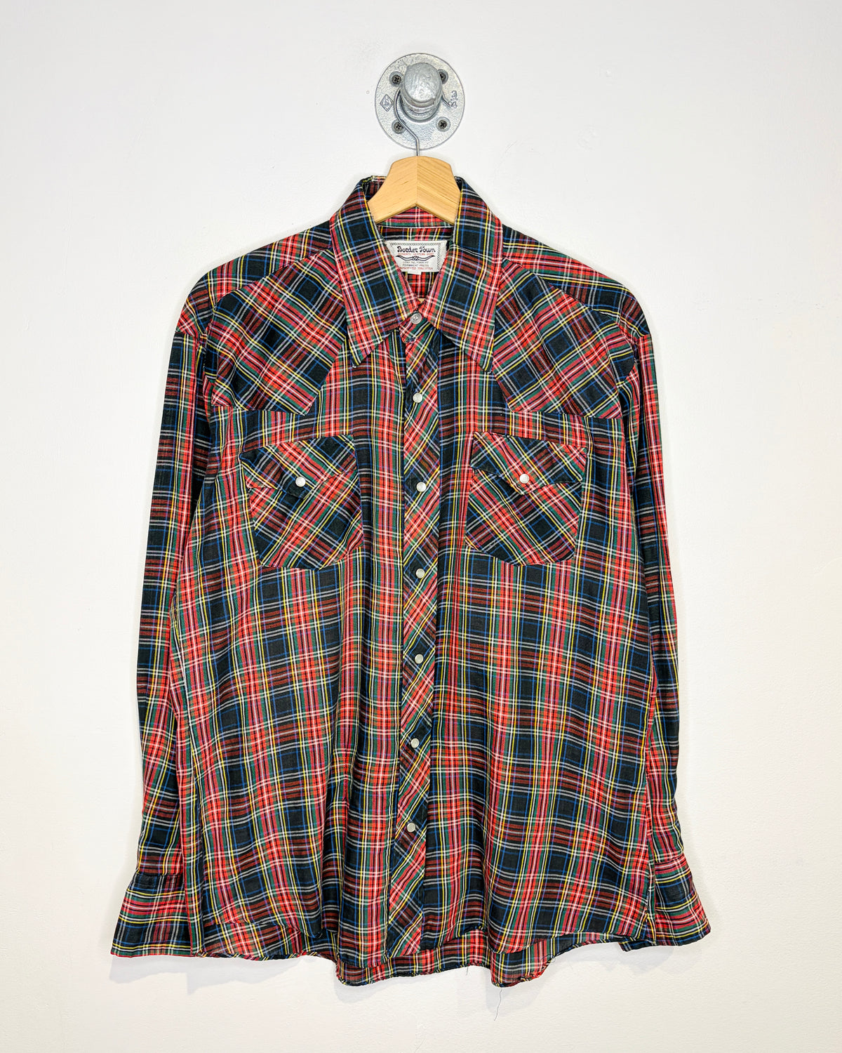 Vintage 70s Border Town Plaid Pearl Snap Western Button Up Shirt
