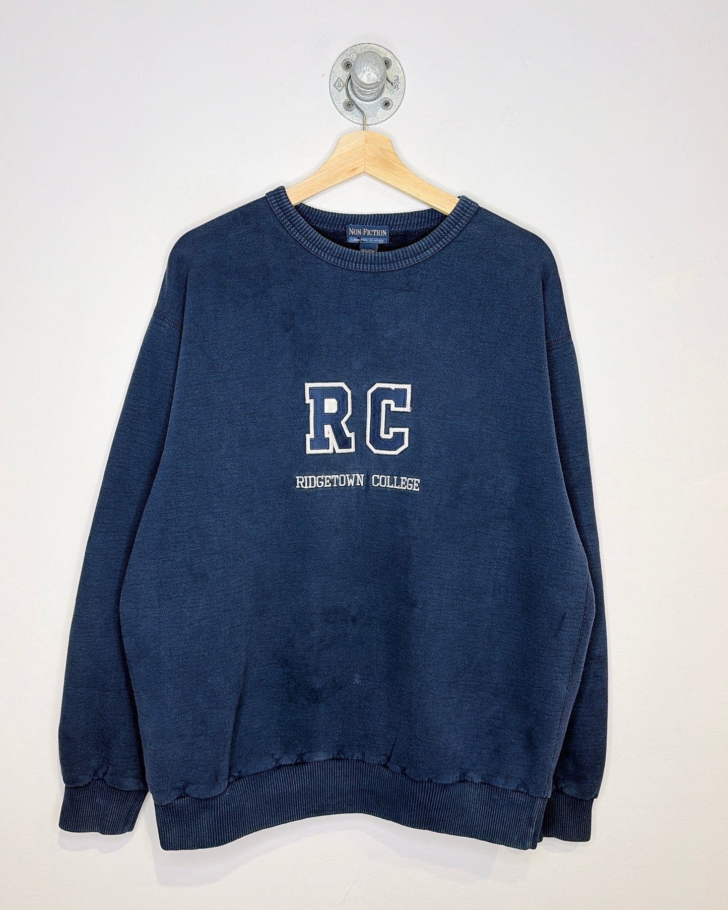 Vintage 90s Ridgetown College Faded Navy Heavyweight Crewneck Sweatshirt