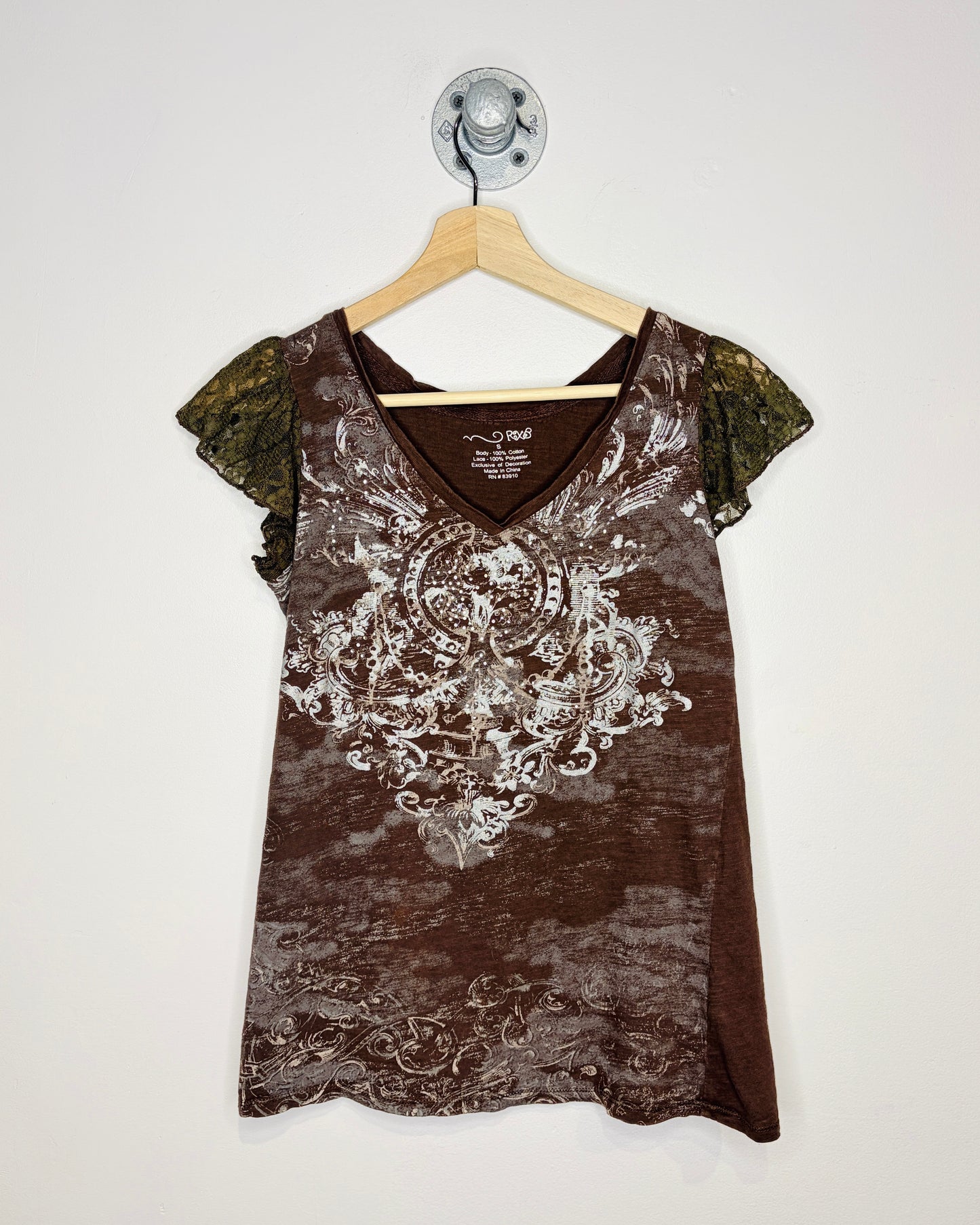Y2K Women’s RXB Earth Tone Affliction Style V-Neck Top