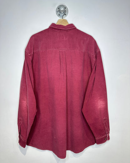 Vintage 1990s Eddie Bauer Corduroy Burgundy One Pocket Long Sleeve Shirt