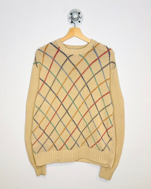 Vintage 90s Alan Flosser Tan Argyle Cotton Sweater