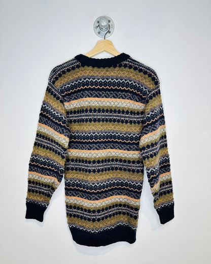 Vintage 1980s Antartex Navy And Olive Pure Wool British Sweater