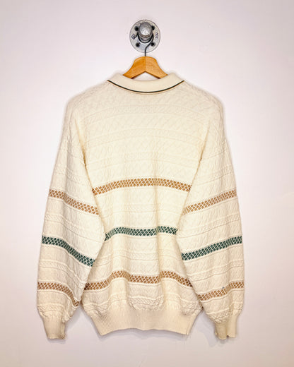 Vintage 90s Arnold Palmer Textured White Collared Sweater