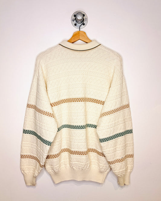 Vintage 90s Arnold Palmer Textured White Collared Sweater