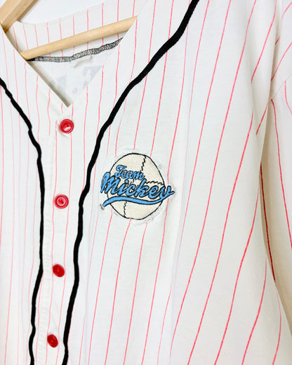 Vintage 90s Mickey & Co Disney White Pinstriped Baseball Jersey