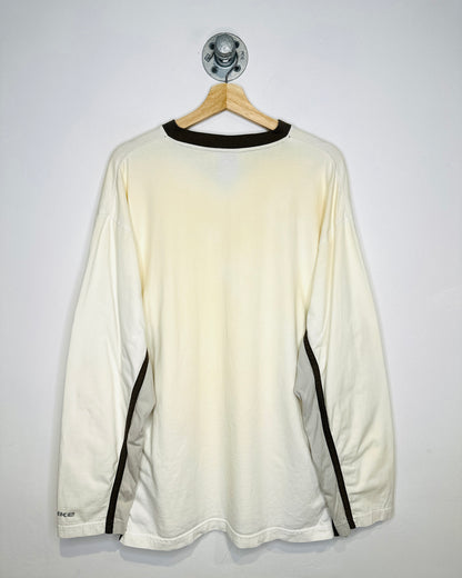 Vintage Y2K Nike Natural White & Brown V-Neck Longsleeve Shirt