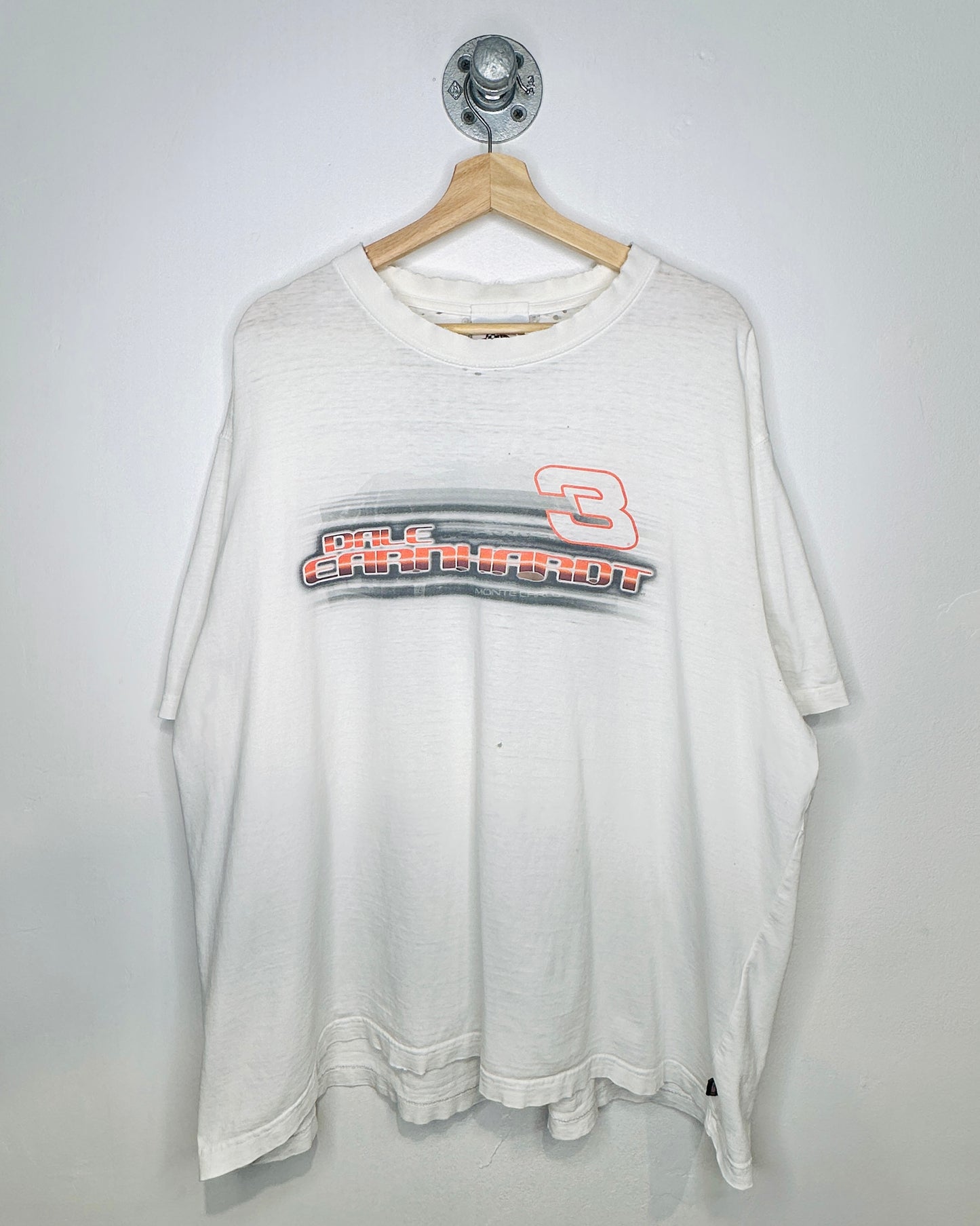 Vintage 90s Perfectly Thrashed Dale NASCAR White Tee Shirt