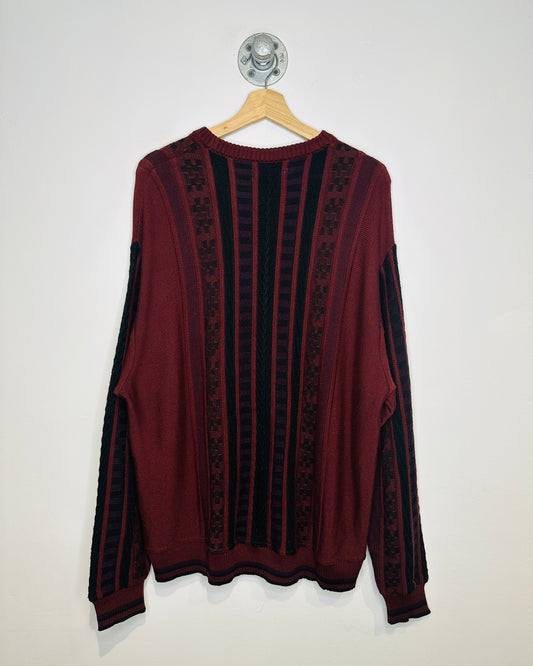 Vintage Early 1990s Bachrach Burgundy And Black Wool Blend Sweater