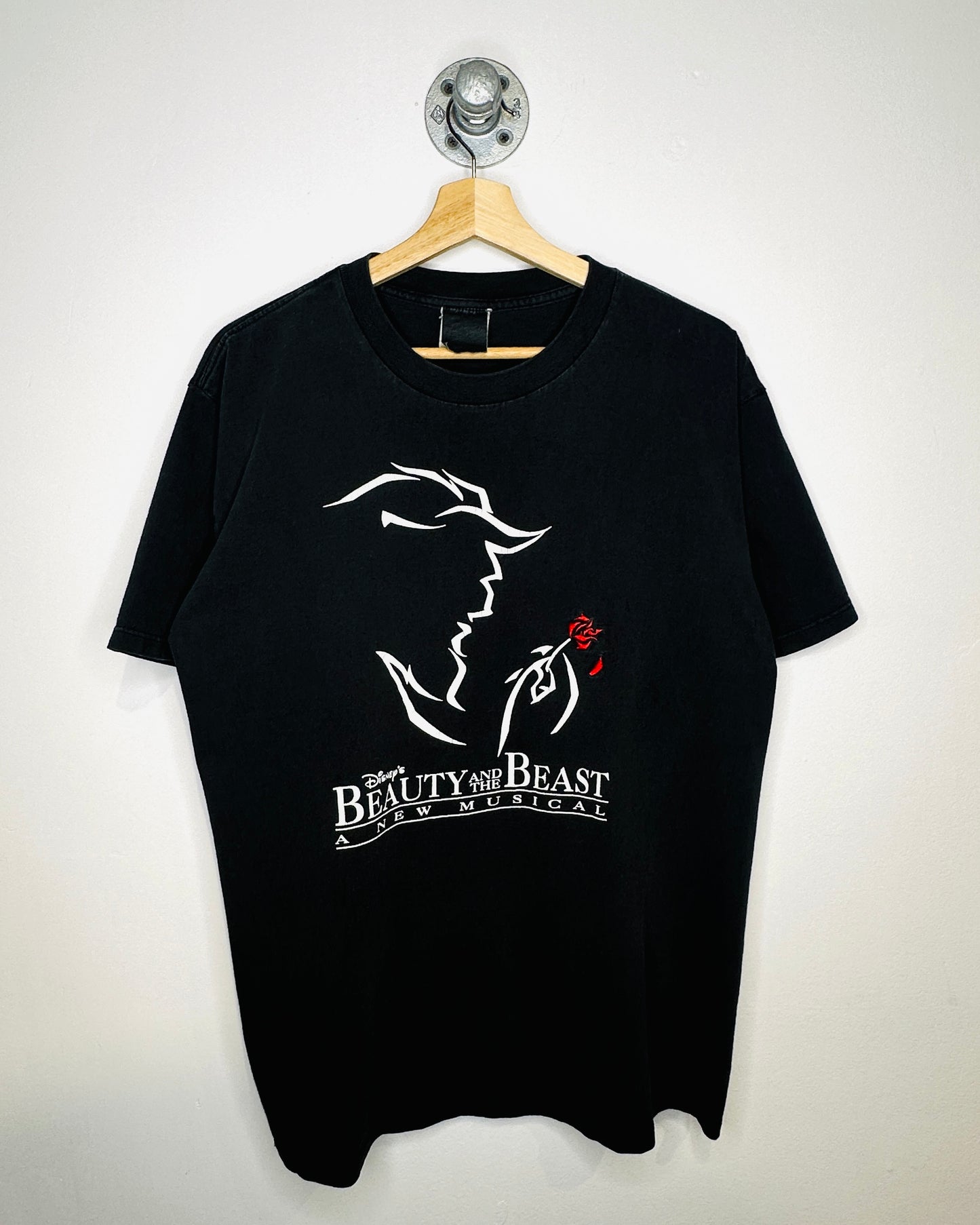 Vintage Disneys Beauty And The Beast Faded Black Tee Shirt