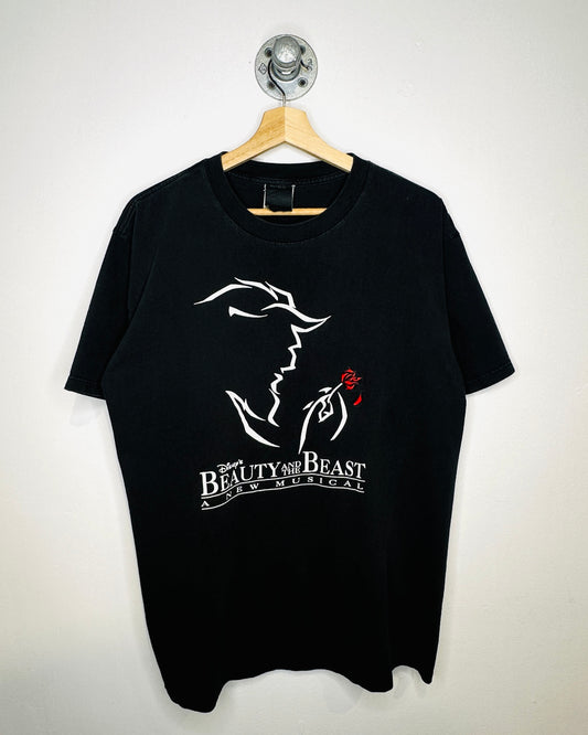 Vintage Disneys Beauty And The Beast Faded Black Tee Shirt