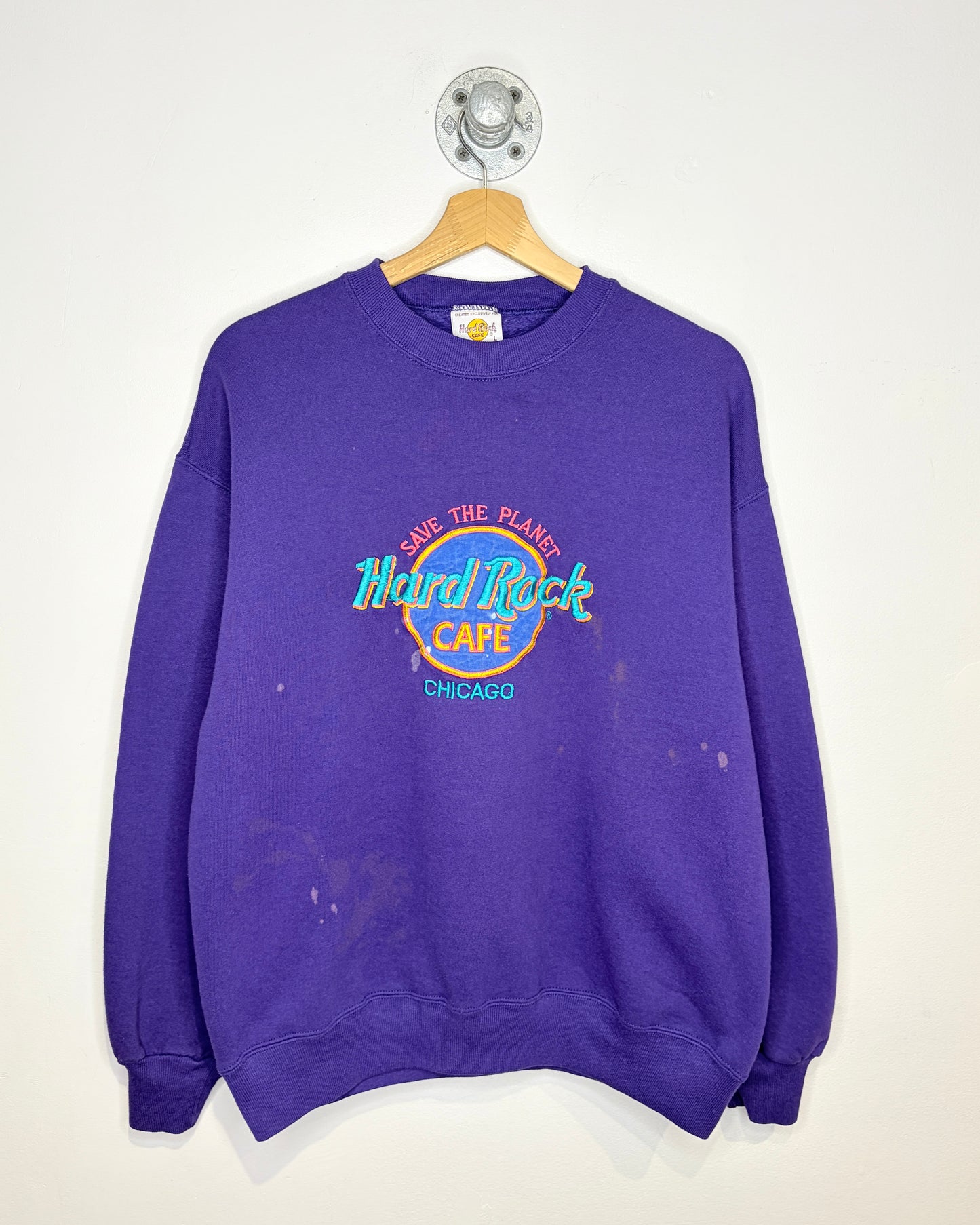 Vintage 90s Hard Rock Cafe Chicago Purple Crewneck Sweatshirt