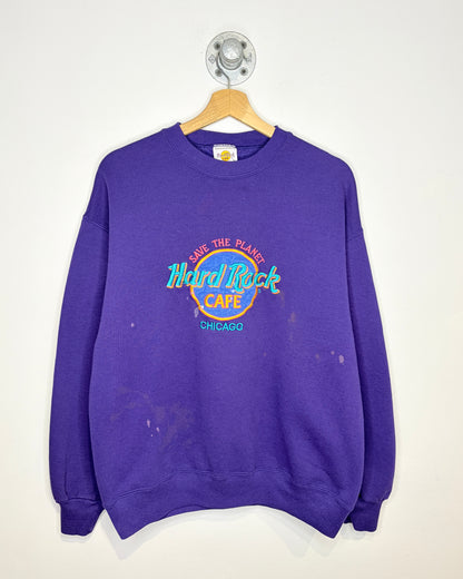 Vintage 90s Hard Rock Cafe Chicago Purple Crewneck Sweatshirt