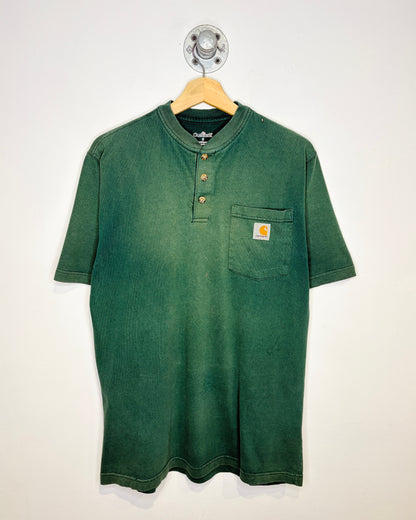 Carhartt Green Faded Short Sleeve Henley Three Button Shirt
