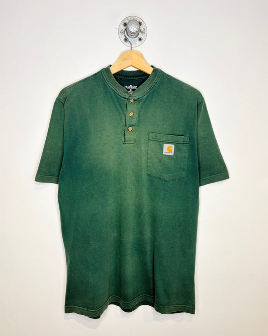 Carhartt Green Faded Short Sleeve Henley Three Button Shirt