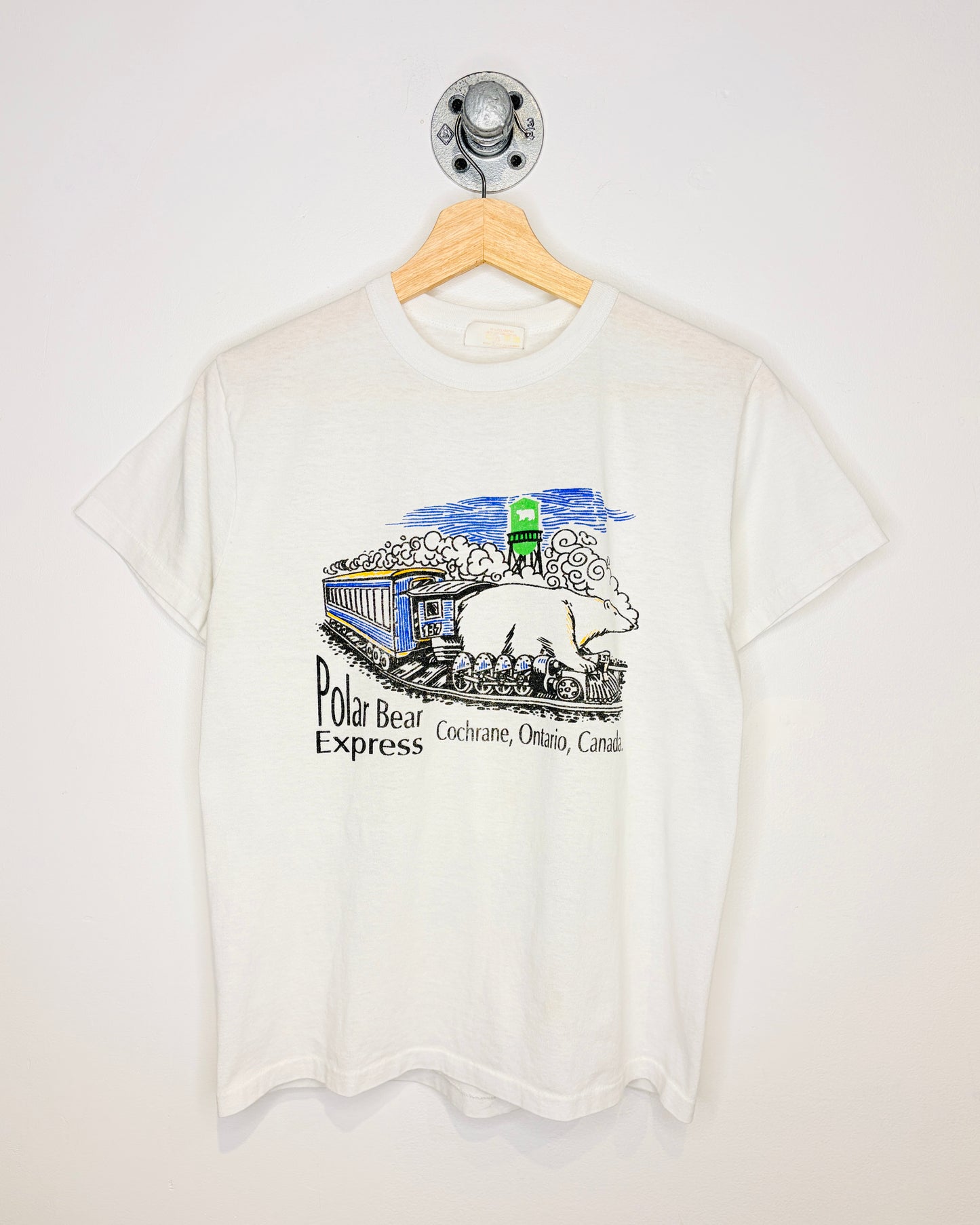 Vintage 80s Polar Bear Express Train Paper Thin White Tee Shirt