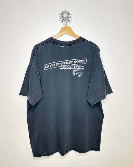 2000s Thrashed Famous Stars & Straps Faded Black Tee Shirt