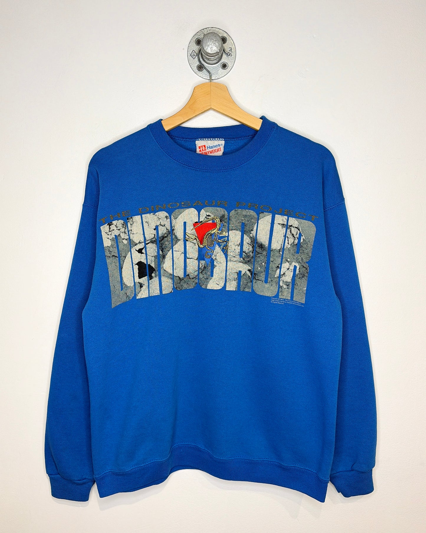 Vintage 1993 The Dinosaur Project Glitter Fossil Blue Crewneck Sweatshirt