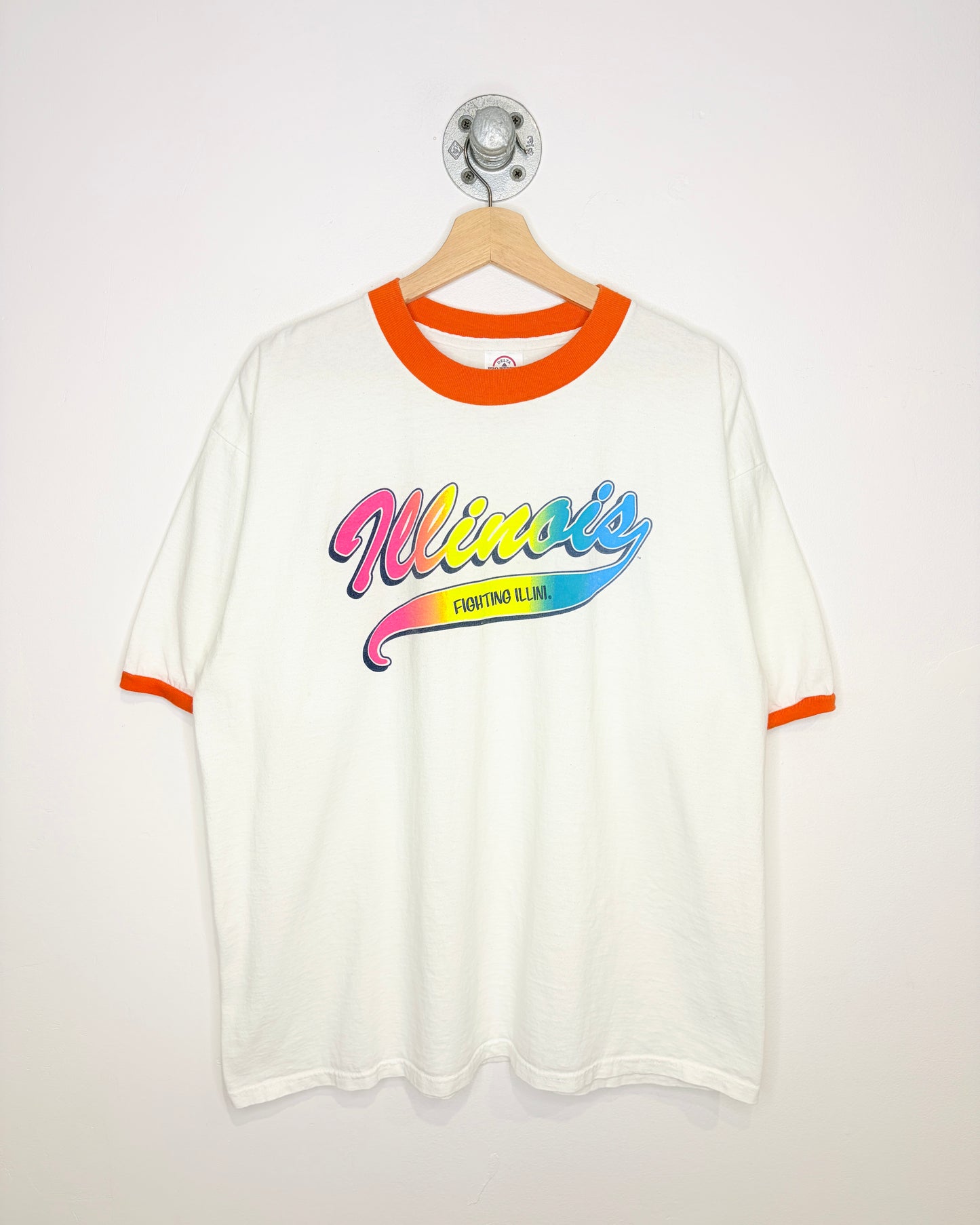 Vintage 90s Illinois White & Orange Ringer Tee Shirt