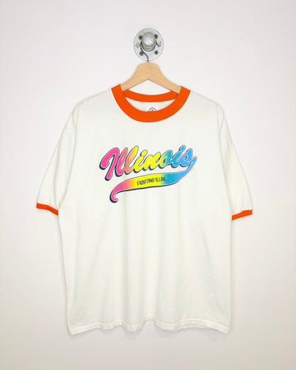 Vintage 90s Illinois White & Orange Ringer Tee Shirt