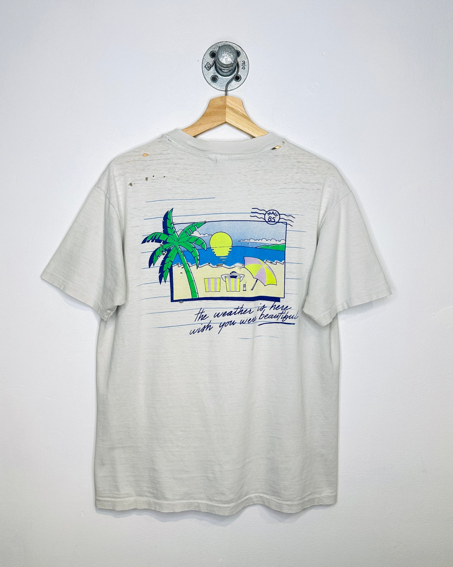 Vintage 90s Poi Boy Of Maui White Distressed Pocket Tee Shirt