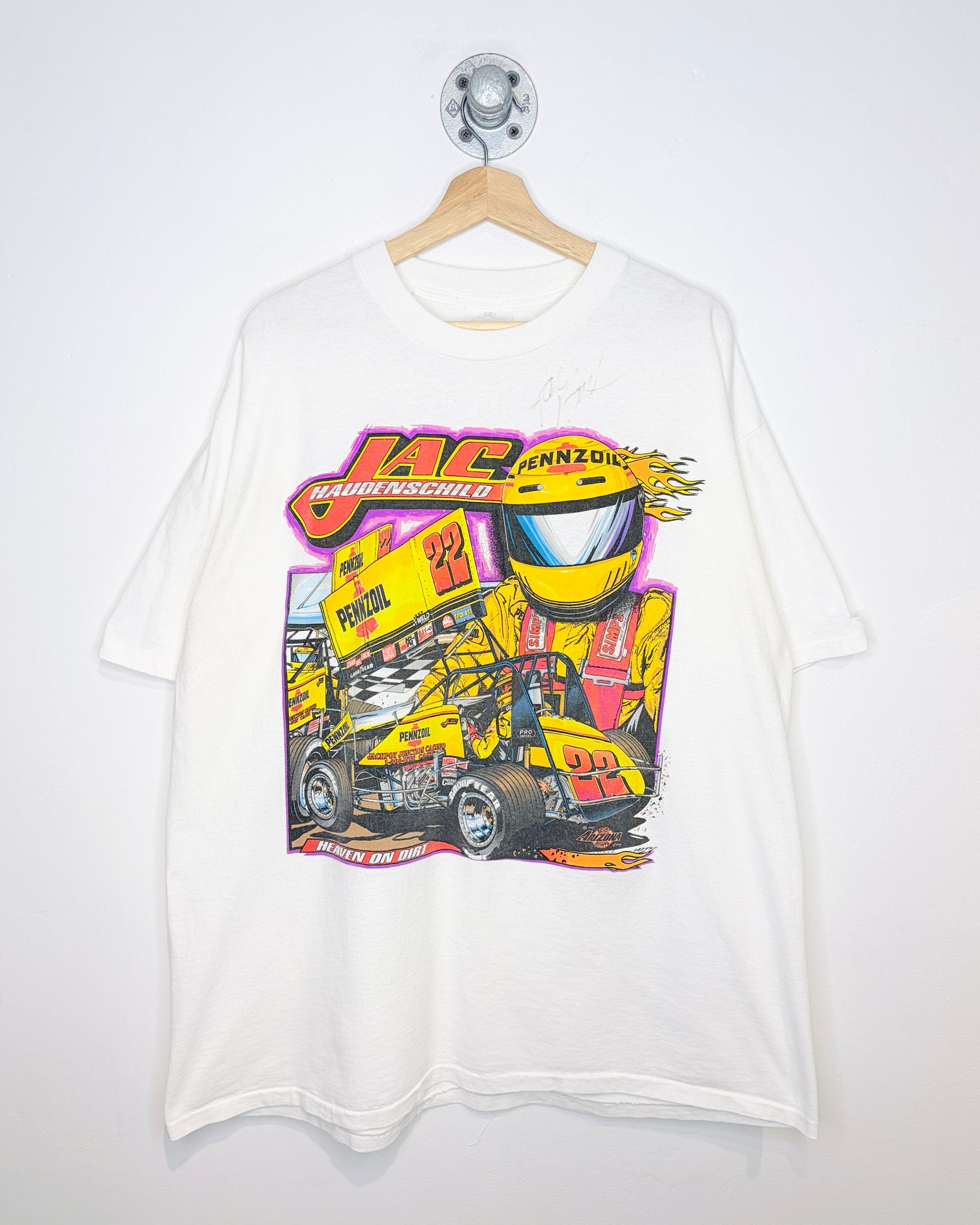 Vintage 1997 Jac Haudenschild Pennzoil Racing White Tee Shirt