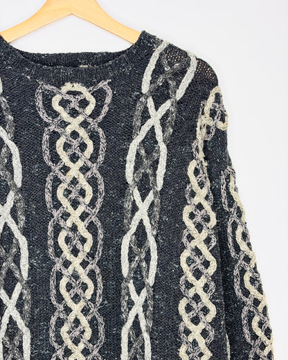 Vintage 90s Perry Ellis Hand Knitted Chain Link Chunky Sweater